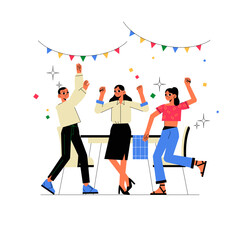 Group Of Colleagues Celebrating At Work In Flat Vector Illustration Symbolizing Teamwork, Celebration, And Office Party, Isolated On White Background