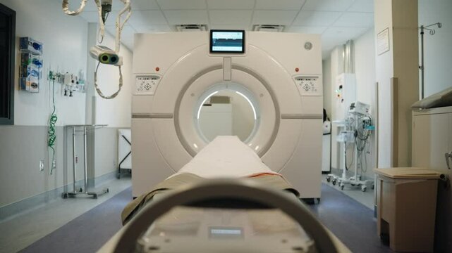 mri machine in hospital, rack focus of