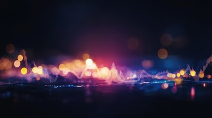 Obraz premium Abstract Audio Waveform Visualization with Colorful Bokeh Lights Creating a Dynamic and Modern Background for Music and Sound Related Content