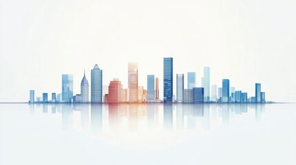 Fototapeta premium Modern Skyline Illustration with Futuristic Buildings and Soft Color Gradient for Urban, Business, and Technology Themes in High-Resolution Digital Art