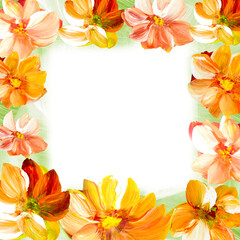 Floral frame with blue flowers. Hand drawn template  with copy space for romantic decoration, background for cards