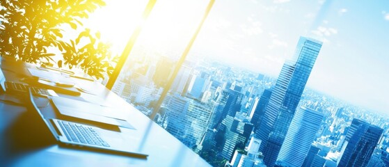Business meeting with city view modern office professional environment bright sunlight high-rise landscape
