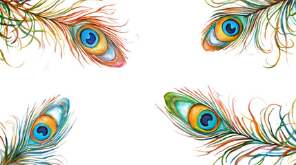 Obraz premium Watercolor Peacock Feathers on White Generative AI