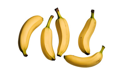 Four ripe yellow bananas isolated transparent background fresh fruit healthy snack