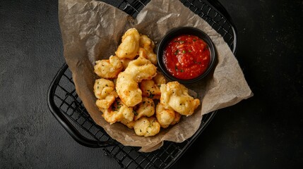 Crispy Fried Food Bites with Delicious Tomato Sauce - A Culinary Delight