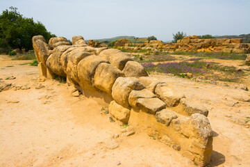 Agrigento is the Italian Capital of Culture 2025. Statue of Atlas in the Temple of Olympian Zeus,...