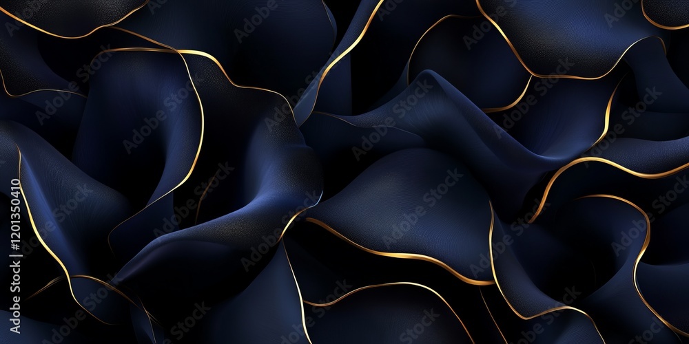 Poster elegant dark fabric with golden edges creating wavy patterns in a sophisticated design