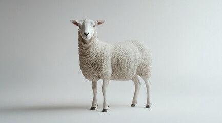 Obraz premium A Single Sheep, Studio Portrait: A Minimalist Study in White