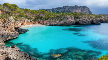 Fototapeta premium Serene Coastal Cove: A Stunning Mediterranean Beach Escape