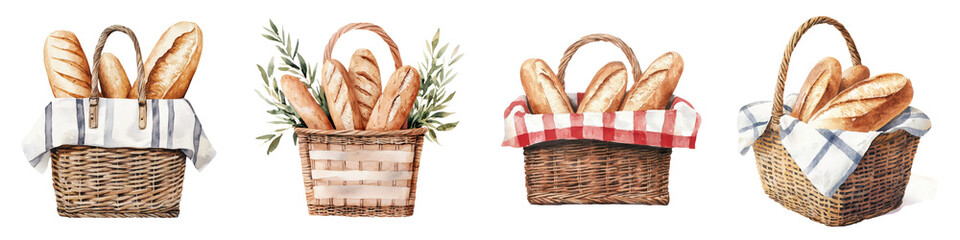Assortment of Fresh Homemade Breads in Rustic Wicker Baskets