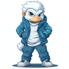 Naklejka premium A Cool White Monkey Wearing Blue Clothing