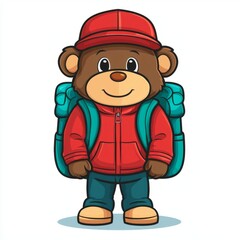 Obraz premium Happy Bear Backpacker Ready For Adventure