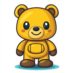 Adorable Yellow Cartoon Bear Stands Smiling