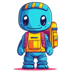 Obraz premium Adorable Blue Robot Ready For Adventure With Backpack