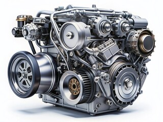 Modern Car Engine Components Isolated on White Background - High-Resolution Stock Photo