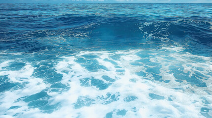 Pure blue turquoise water texture of the ocean sea with foam from and waves