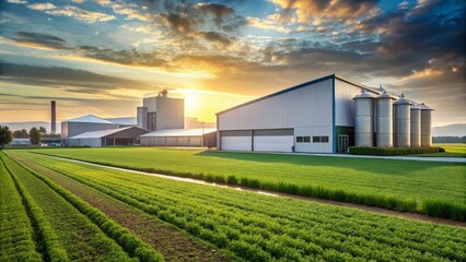 Modern Farming: Sustainable Agriculture Meets Industrial Technology in Rural Landscape