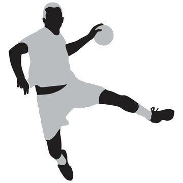 recommend clip art: Handball player in action vector illustration isolated on white. Elegant body sport figure. Dynamic athlete boy jump and shooting penalty in goal. Sport man handball attack target shut in jump.