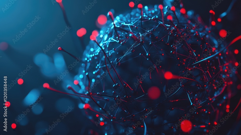 Poster blue-toned d rendering of a glowing digital globe with interconnected lines and dots, representing g