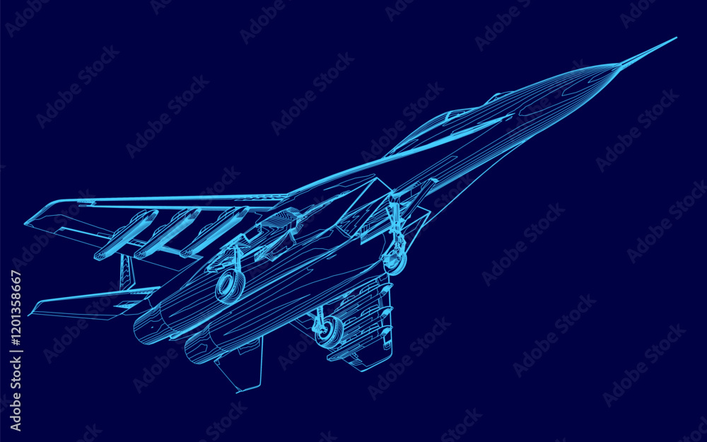 Aufkleber blue computer generated image of a fighter jet. the jet is in the air and has a pointed nose