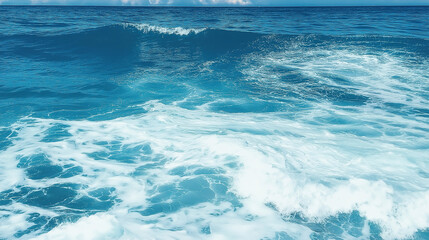 Fototapeta premium Pure blue turquoise water texture of the ocean sea with foam from and waves