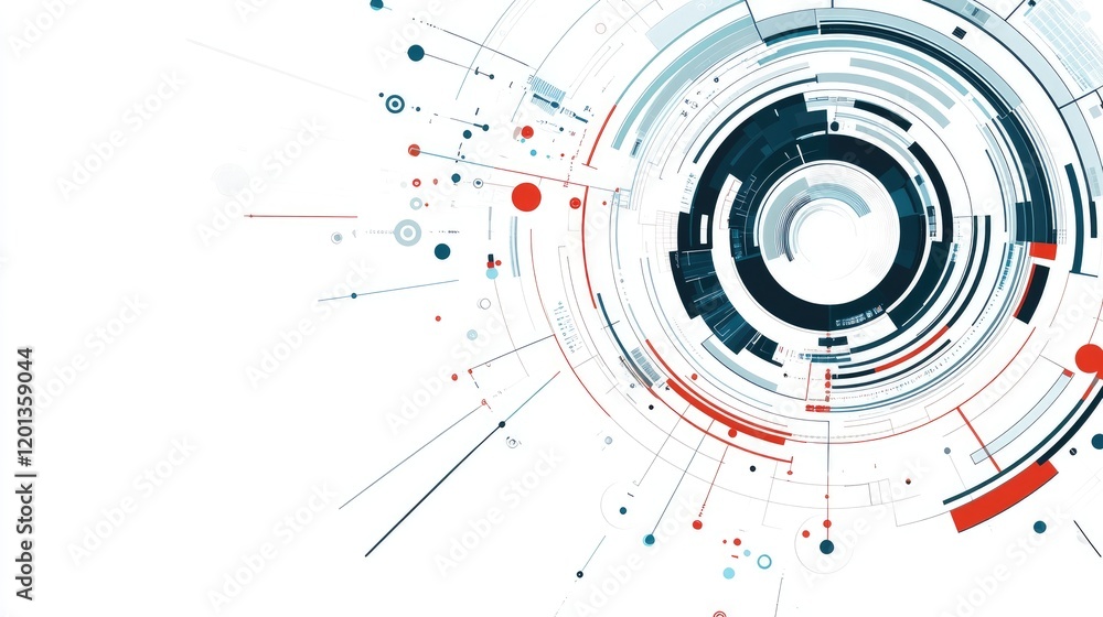 Poster bright, gradient circles and lines arranged in a spiral pattern on a clean background, representing 