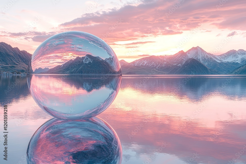 Aufkleber landscape, graphic resources concept. an abstract and surreal setting with a glass mirror object ref