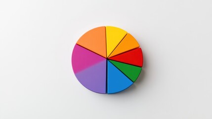 Fototapeta premium Circular pie chart in vibrant colors on a clean, white background, with individual segments highlighted to show data distribution