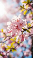 Cherry blossoms in sunlight, beautiful spring floral background