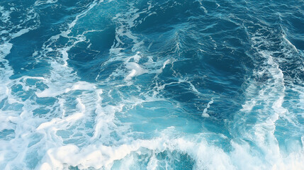 Fototapeta premium Pure blue turquoise water texture of the ocean sea with foam from and waves
