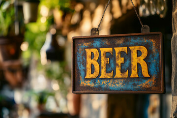 Signboard with the inscription "Beer". International Beer Day
