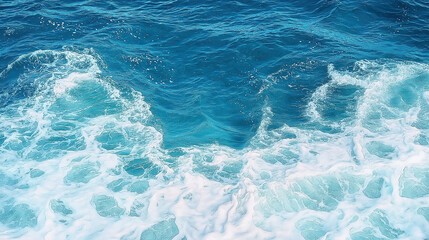 Fototapeta premium Pure blue turquoise water texture of the ocean sea with foam from and waves