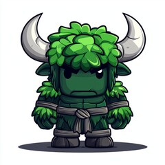 Green Minotaur Monster with Leaf Headwear and Horns
