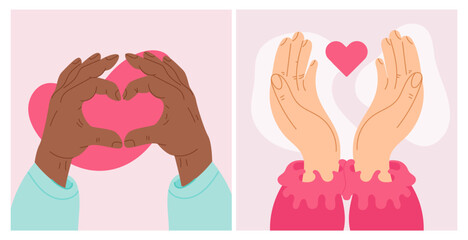 posters with hands making a heart gesture for valentine's day