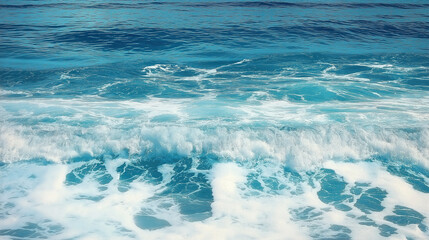 Fototapeta premium Pure blue turquoise water texture of the ocean sea with foam from and waves