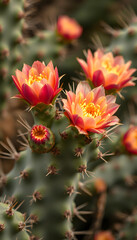 Prickly per cactus blooms on opuntia close up during spring season, graphic novel art, with white tones