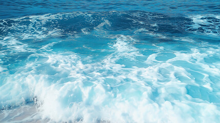 Pure blue turquoise water texture of the ocean sea with foam from and waves