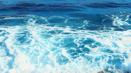 Fototapeta premium Pure blue turquoise water texture of the ocean sea with foam from and waves