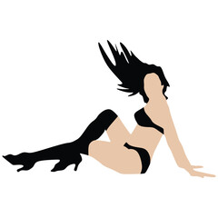 Vector silhouette of girl and pole on a white background. Pole dance illustration for fitness, striptease dancers, exotic dance.