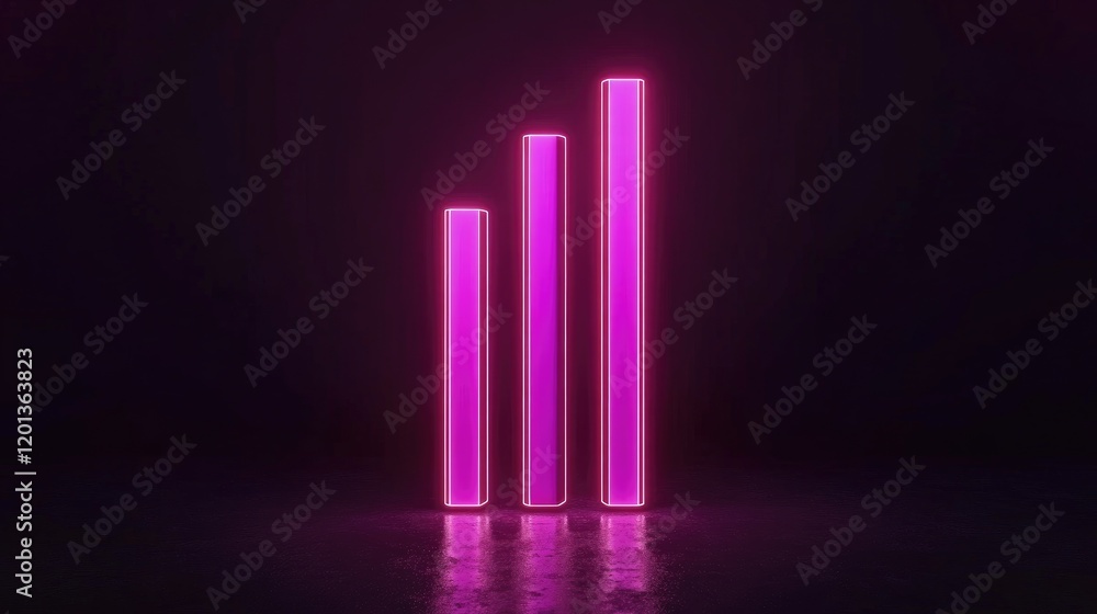 Poster digital bar graph with neon lights on a dark background, displaying a futuristic approach to financi