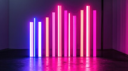 Obraz premium Digital bar graph with neon lights on a dark background, displaying a futuristic approach to financial data and analytics