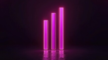 Digital bar graph with neon lights on a dark background, displaying a futuristic approach to financial data and analytics