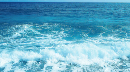 Fototapeta premium Pure blue turquoise water texture of the ocean sea with foam from and waves