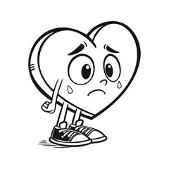 Minimalist Heart Emoji with Sad Expression – Hand-Drawn Vector Icon