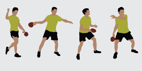 Collection of table tennis player silhouettes.