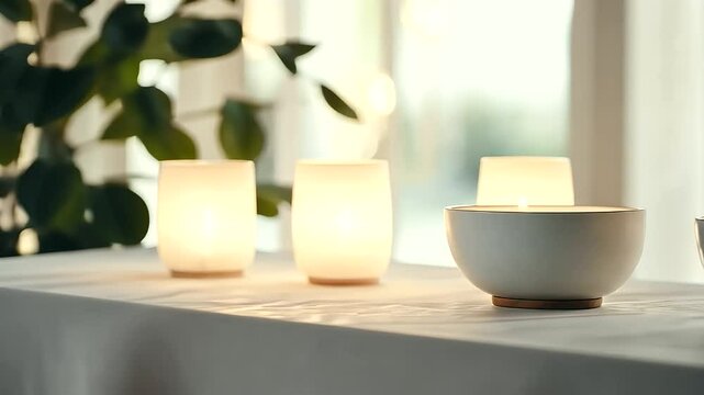Sound Therapy Session with Bowls and Soothing Lights