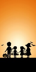 Fototapeta premium Halloween celebration with children outdoor silhouette festive atmosphere scenic view spooky theme