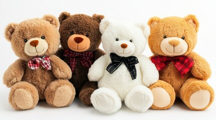 Cute Teddy Bears Collection on White Background Generative AI
