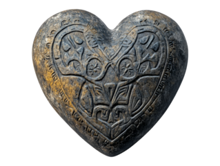 Ancient Tribal Heart Carving Design with Intricate 3D Details