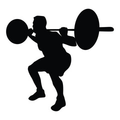 Weightlifter lifts big barbell, isolated vector silhouette